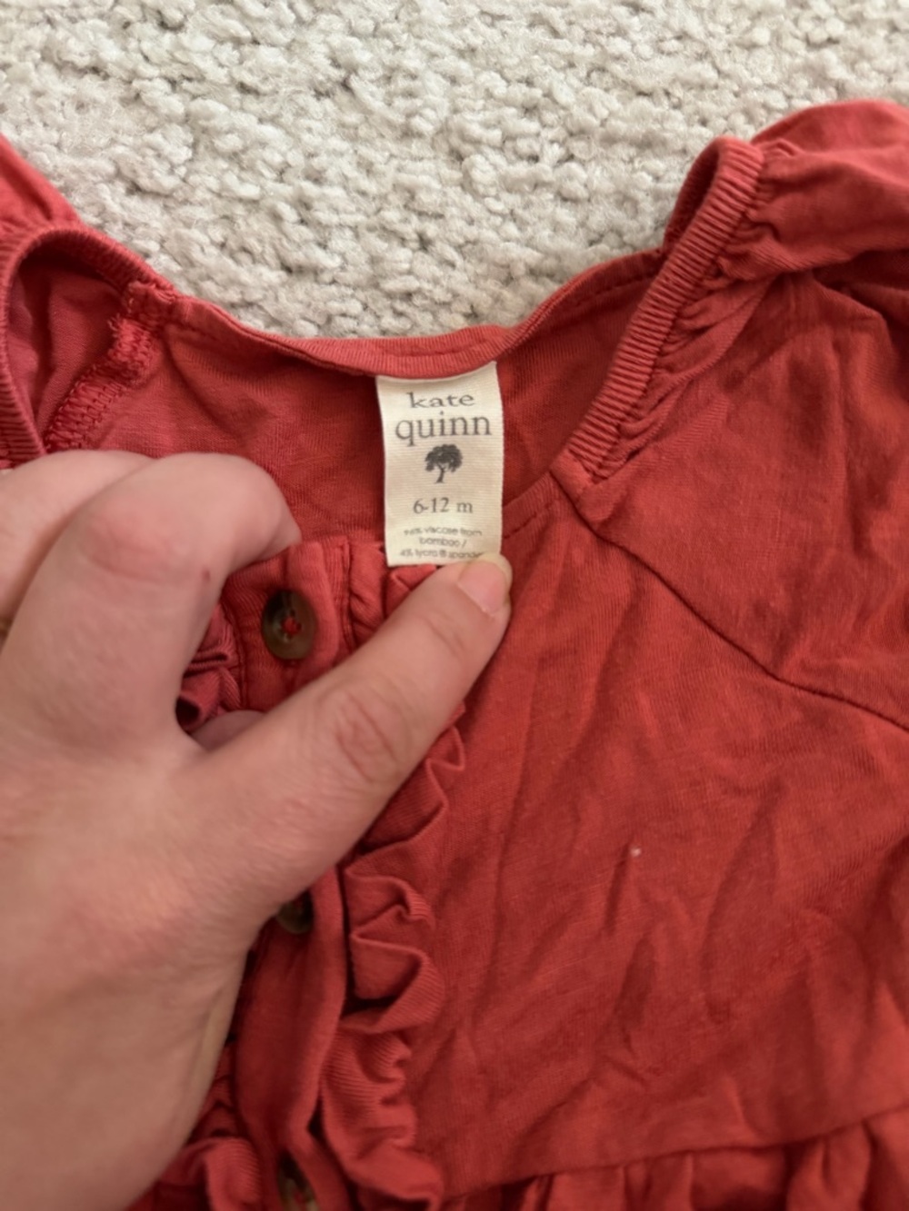 Kate Quinn Bamboo Romper 6-12 Months Rust Ruffle Button Bubble - Picture 2 of 3